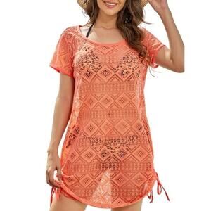 Womens NEW Coverup Dress Size Medium Coral Lace Beach Vacation Resort Tunic